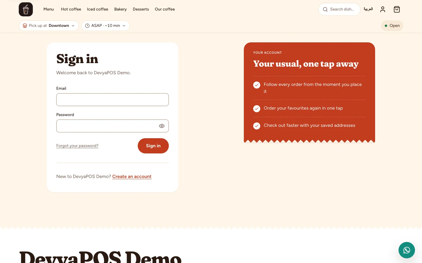 The sign-in page on the demo store: email and password, the forgot-password link, and the Continue as a guest button.